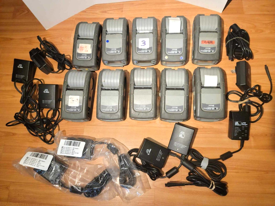 WORKING LOT 10x ZEBRA QL220 PLUS WIFI THERMAL PRINTERS + 10 BATTERIES &amp; ... - $459.88