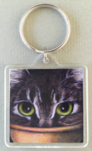 Square Cat Art Keychain - Tabby Bowl Face - $8.00