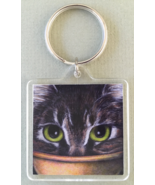 Square Cat Art Keychain - Tabby Bowl Face - $8.00