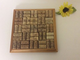 Wooden Wine Cork Trivet Hot Pad Kitchen Cork Board French Country Framed 10&quot; - £9.07 GBP