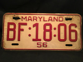 Old Vtg Antique Collectible 1956 (BF:18:06) Maryland License Plate - £39.78 GBP