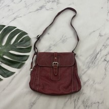 Fossil Shoulder Bag Purse Red Leather Distressed Buckle Large Silver Har... - $38.60