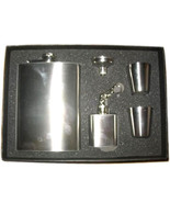 STAINLESS STEEL FLASK &amp; 2 SHOT GLASS SET WITH KEY CHAIN HIP drinking fla... - £9.85 GBP