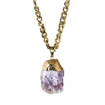 Amethyst Rough Nugget Pendant Necklace Gold Tone Chain 18” With Extension - £12.65 GBP