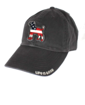 NWT Life is Good USA Flag American dog Gray Baseball Hat Cap Adjustable Logo - £19.90 GBP