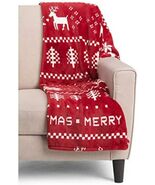 Thro Luxury Plush Fleece Throw Blanket Toss Red and White Christmas Patt... - $33.65