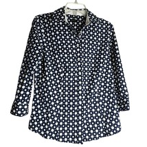 Talbots Womens Navy Blue White Polka Dot Button Up Shirt Cotton Long Sle... - $17.81