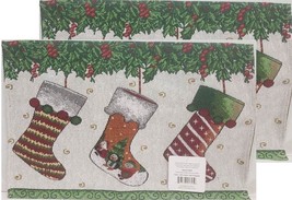 Set of 2 Tapestry Placemats,13&quot;x19&quot;, WINTER, SOCKS,CHRISTMAS TREE ORNAME... - £10.27 GBP