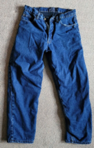 Men Army Navy Fleeced Lined Jeans Size 30/32 Dark Blue Denim Warm Winter... - $34.99