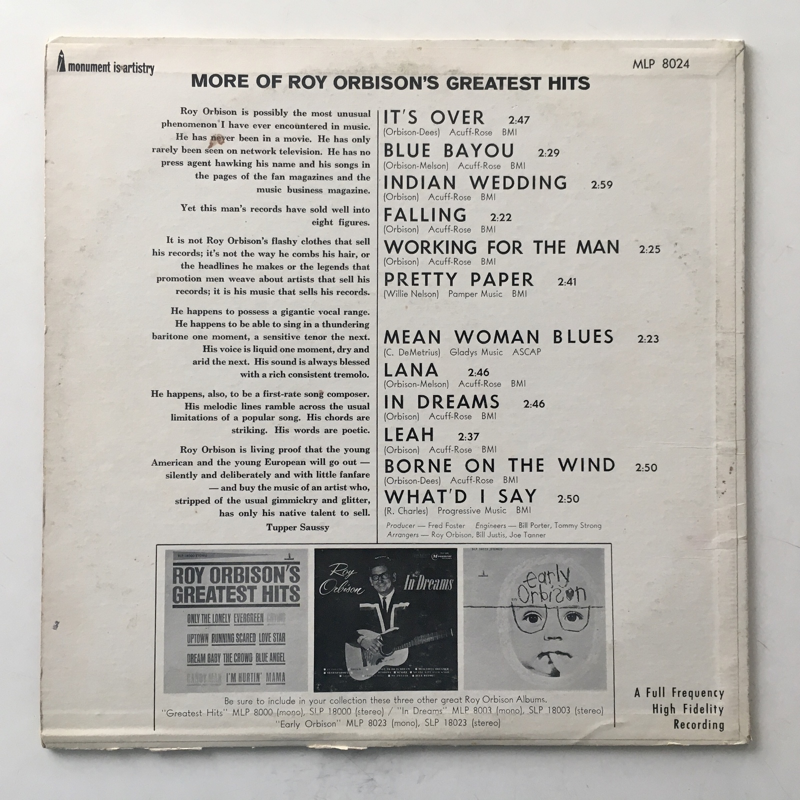 Roy Orbison - More Of Roy Orbison's Greatest Hits LP Vinyl Record Album Item image 6