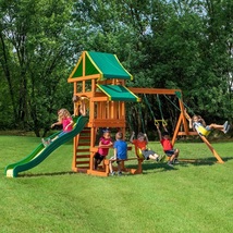 Swing Set Cedar Wood Playset  Backyard Outdoor Garden Kids Entertainment Slide image 6