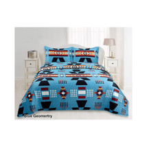 Geometric Pattern Bedding Set   Queen &amp; King Size Quilted Bedspreads Velvet Blue - £65.13 GBP+