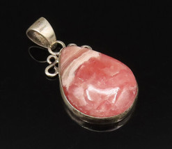 925 Sterling Silver - Vintage Pear Shaped Pink Agate Drop Pendant - PT21662 - £29.60 GBP