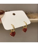 18K Gold Plated Love Heart Dangle Drop Earrings for Women - £9.55 GBP