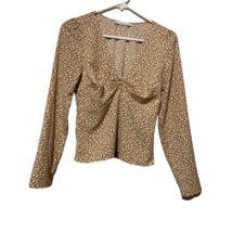Abercrombie &amp; Fitch Twist Front Top Women&#39;s S Brown Floral Long Sleeve V Neck - £13.17 GBP