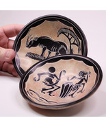 Set Of Two African Kenya Hand Carved Small Soapstone Trinket Dish Or Bowls - $19.54