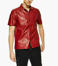 Red Stylish Men&#39;s Shirt Genuine Soft Lambskin Biker Motorcycle Handmade ... - £85.11 GBP