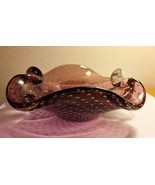 Murano Style Art Glass Bullicante Controlled Amathyst Bubble Glass Dish ... - $50.00