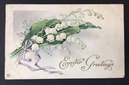 Antique &quot;Easter Greetings&quot; Card Posted White Flower Bouquet Stecher Embo... - £8.48 GBP