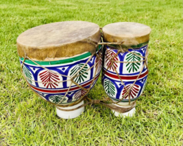 Hand-painted Moroccan Clay Double Drum, Traditional Moroccan Tam Tam, African T - £70.14 GBP