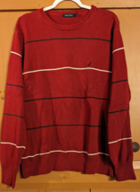 Vintage Nautica Knit Pullover Sweater Mens Large Red w/ Stripes Boat Logo Cotton - £17.45 GBP