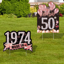 50Th Birthday Decorations 2 Pcs for Her,Rose Gold Happy 50 Birthday Yard Sign Ma - £13.34 GBP
