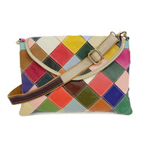 Bag White-Collar Commuter Women&#39;s Bag Colorful Genuine Leather Rhombic S... - $51.00