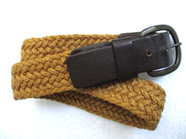 Harness Leather Braided Tan Rope Waist Belt Womens Size 34 Brass Plated Buckle - $33.24