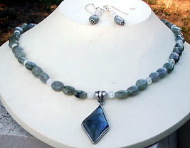 Moonstone and Labradorite Pendant Necklace and Earring Jewelry Set - $48.00