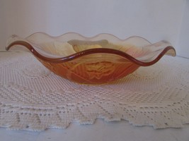 JEANETTE GLASS IRIS &amp; HERRINGBONE GLASS RUFFLE BOWL 9.5&quot; DEPRESSION - $16.78