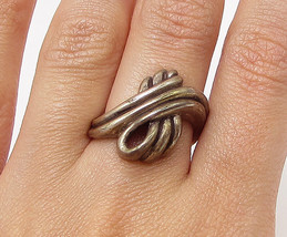 925 Sterling Silver - Vintage Dark Tone Ribbon Knot Band Ring Sz 6.5 - RG3101 - £22.70 GBP