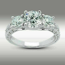 Round 2.85Ct Three Simulated Diamond Engagement Ring Solid 14k White Gold Size 7 - £215.49 GBP