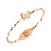 Clear Cubic Zirconia &amp; 18K Rose Gold-Plated Frosted Butterfly Twisted Bangle - £14.50 GBP