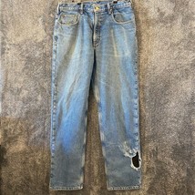 Carhartt Jeans Mens 35x33 Fleece Lined Distressed B155 Work Carpenter Warm - £7.08 GBP