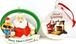 Coca-Cola Santa Claus Ornaments Set Of 2 Busy Man&#39;s Pause and Seasons Gr... - £16.17 GBP