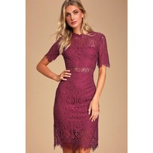 NWT Womens Size Medium Lulu&#39;s Burgundy Floral Lace Overlay Knee-Length Dress - £21.57 GBP