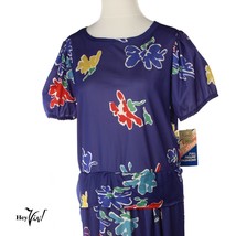 Vintage 80s Full Figure Fashion Blue Peplum Dress, Original Tags, Sz L -... - £33.65 GBP