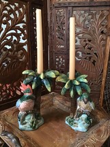 Vintage Pacific Rim Majolica Style Parrot Cockatoo Candlesticks Tiki Bar... - £55.02 GBP