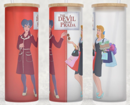 Frosted Glass Cinderella and Evil Step Mother Devil Wears Cup Mug Tumbler 25oz - £15.74 GBP