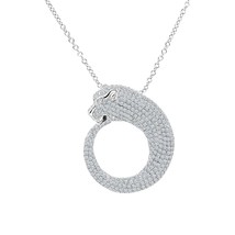 6CT Real Moissanite Pav Panther Pendant 14K White Gold Plated Necklace 18&quot; Chain - £112.10 GBP