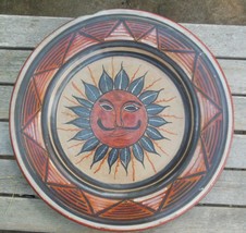 Vintage Pottery Plate Tonala Mexico Sun 16&quot; Diameter HEAVY - £30.37 GBP