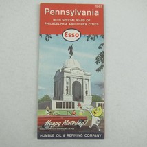 1961 Esso Humble Oil Road Map Pennsylvania with Pittsburg Philadelphia M... - £7.82 GBP
