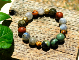 Natural Labradorite Stretch Bracelet Kambaba Jasper Obsidian Quartz &amp; Tigers Eye - £20.47 GBP