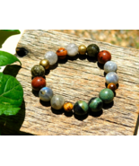 Natural Labradorite Stretch Bracelet Kambaba Jasper Obsidian Quartz &amp; Ti... - $35.67 CAD