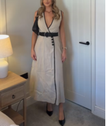 ZARA BNWT 2025. LIGHT BEIGE ECRU MIDI DRESS BELT LINEN BLEND V NECK. 823... - $107.60