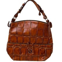 Dooney &amp; Bourke Authentic Brown Leather Crocodile Hobo Purse Metal Hardware - £110.18 GBP