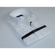 Men 100% Cotton Shirt Manschett Quesste Turkey Slim Fit 6042-07 White Fancy image 4