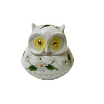 Lefton China Owl Hand Painted 3&quot; Candle Holder Trinket Box Daisy Japan Vintage - £11.89 GBP