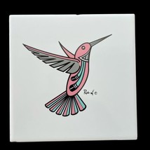 Southwest Styled Pink Hummingbird on Vintage White Ceramic Tile by Rob 6 x 6 in - £27.77 GBP