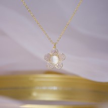 14k Real Gold Luxury Delicate Full Diamond Flower Women Necklace Temperament Sim - £10.24 GBP
